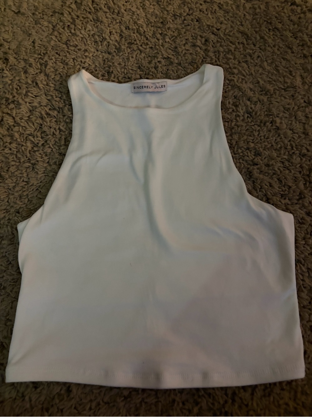 Sincerly Jules White Ribbed Crop Tank - High Neck Sleeveless